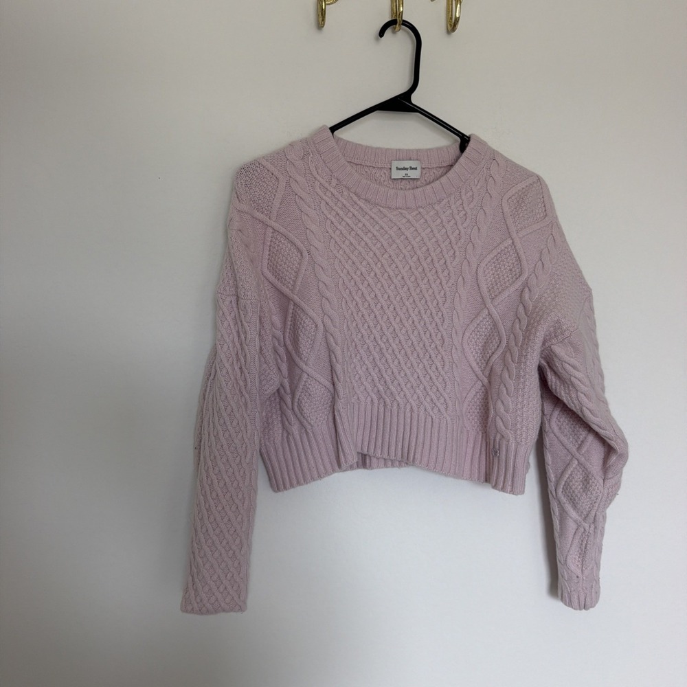 Aritzia Sunday Best Light Pink Peggy Cropped Sweater SZ XS